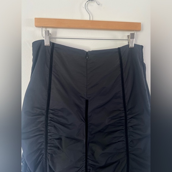 Ronen Chen Black Cotton & Velvet Striped Ruched Midi Skirt - Picture 4 of 7